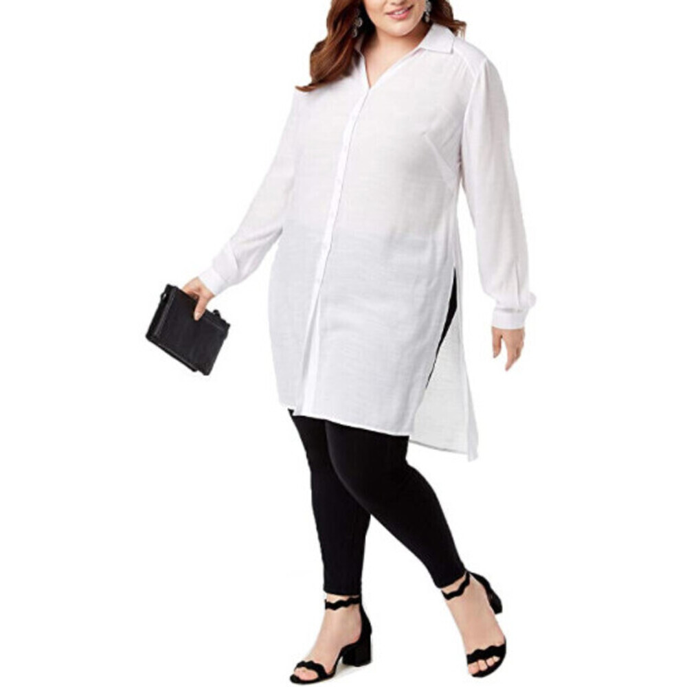 I.N.C International Women's Concepts Long Tunic Shirt In White Size M